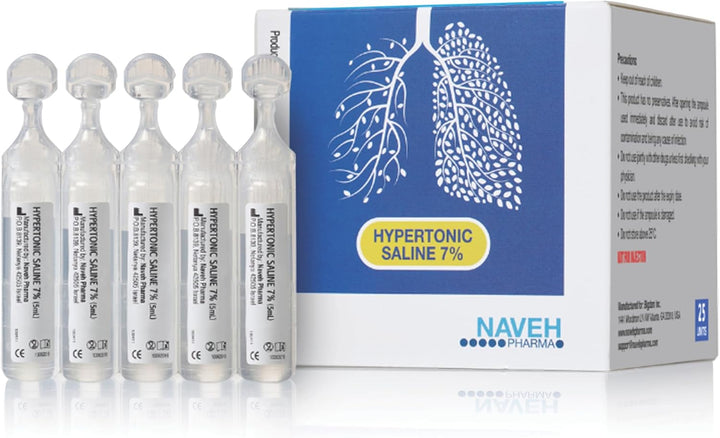 RSV Hypertonic Saline Solution 7% for Any Nebulizer Machine for Adults & Kids - Diluent for Inhalators & Nasal Devices, Helps Clear Lungs and Congestion (25 Sterile Bullets of 5 ML)