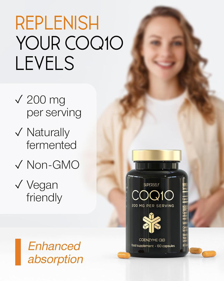 Coq10 Supplement - Coenzyme Q10 High Strength 200Mg - 60 Capsules - Vegan Naturally Fermented Ubiquinone - Co Enzyme CQ10 High Absorption - UK Made