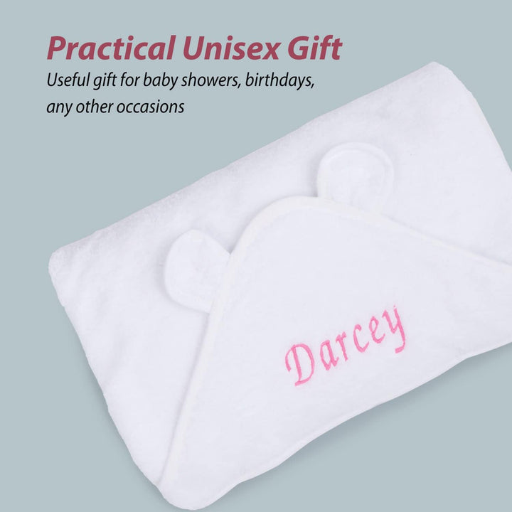 Personalised Newborn Baby Hooded Bath Towel - Soft, Cuddly, Highly Absorbent and Machine Washable Towel with Ears for Your New Baby Girl or Boy That Will Grow with Them, 75Cm X 75Cm