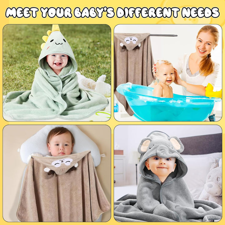 3 Pcs Hooded Baby Towel, Ultra Soft Newborn Towels, Unique Animal Design Baby Towel Set with Hood, Super Absorbent, Baby Essentials for Newborn, for Newborn Baby Boy and Girl, 80X80Cm