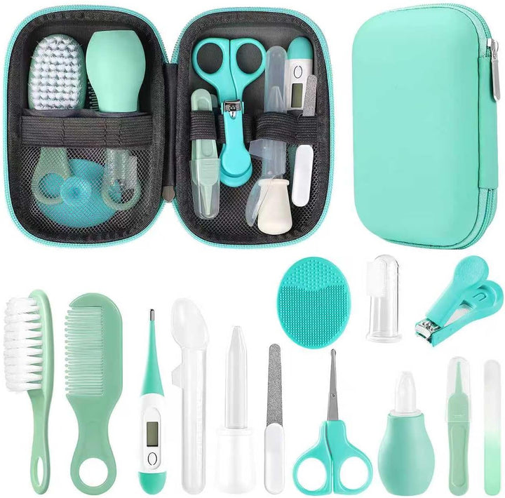 Infant Safety Care Set with Hair Brush Comb Nail Clipper, Baby Essentials Kit for Newborn Girls Boys (Grey White)