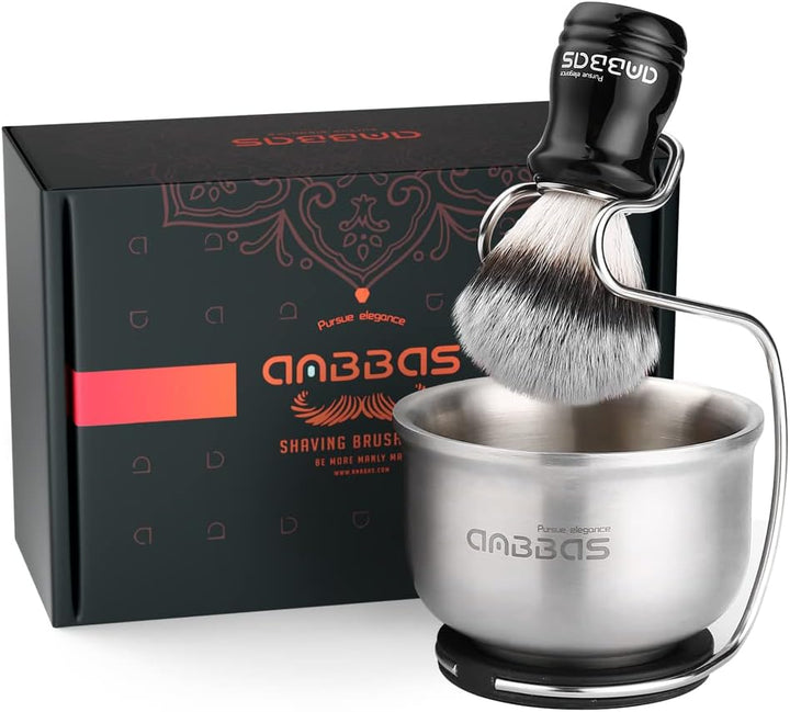 Pure Badger Shaving Brush with Wood Handle,Stainless Steel Shaving Stand and Shaving Soap Bowl Perfect for Men Wet Shave