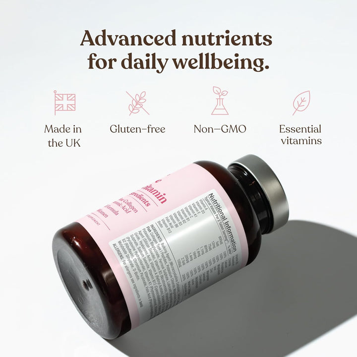 Women'S Multivitamins & Minerals with Marine Collagen & Hyaluronic Acid | 27 Essential Vitamins, Minerals, & Botanicals | Gluten-Free & No Synthetic Fillers or Binders | 60 Tablets |