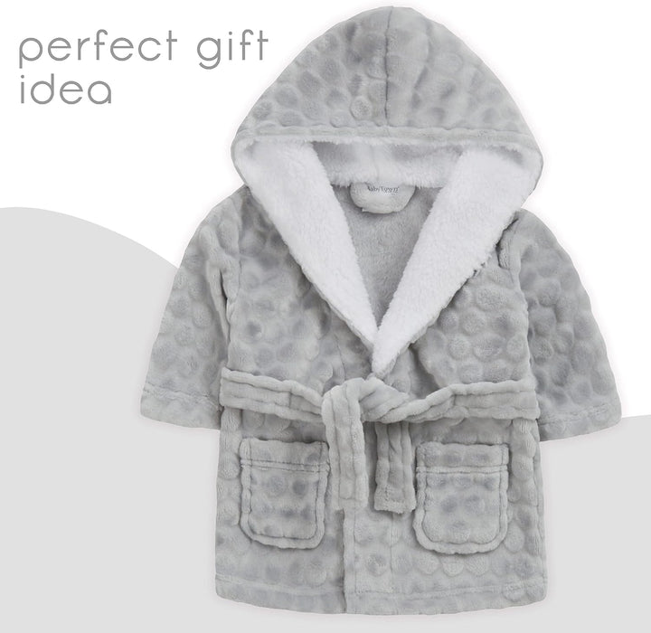 Baby Girls Boys Grey Circle Textured Fleece Robe Hooded Dressing Gown with Sherpa Fleece Size 0-12 Months