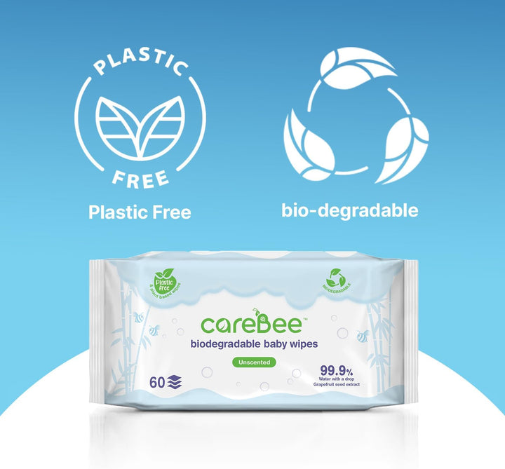 99.9% Water Baby Wipes | Biodegradable, Plant-Based & Plastic-Free | Hypoallergenic, Unscented, Extra Gentle for Sensitive Newborn Skin | 60 Wipes per Pack (1 Count (Pack of 1))