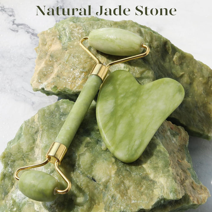 Gua Sha Set and Jade Roller, Jade Gua Sha & Face Rollers for Women, Self Care Gifts for Women, Body Muscle Relaxing, Improve Eye Puffiness, Skin Care Gift