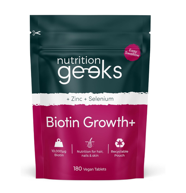 Biotin Hair Growth Supplement, 180 Vegan Tablets, Zinc & Selenium, 10000mcg, Hair, Skin & Nails Support (UK Made, Packaging May Vary)