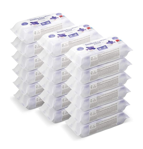 Sensitive Baby Wipes, Unscented & Gentle, 1008 Wipes (18 Packs of 56, Same Product as Mama Bear)