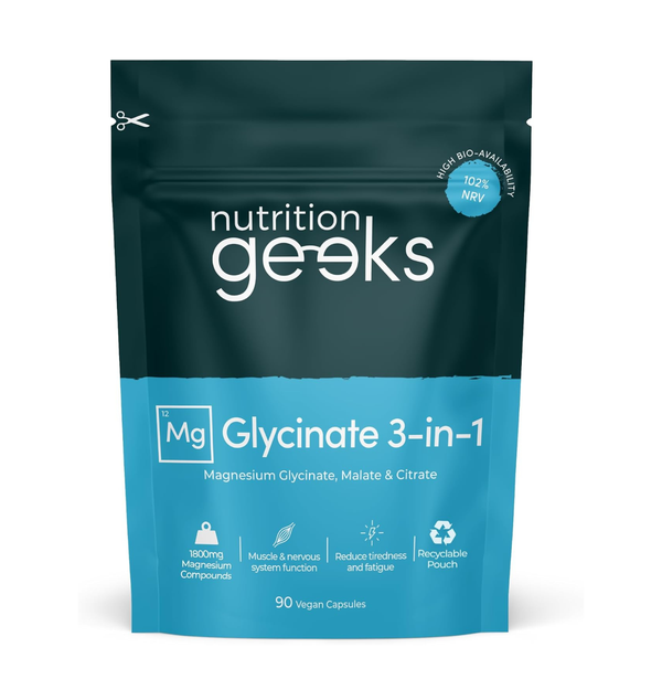 Magnesium Glycinate 3-In-1 Complex - 1800Mg Supplements as Bisglycinate, Citrate & Malate 90 Vegan Capsules, Triple High Absorption 384Mg Elemental, UK Made (Packaging Design May Vary)