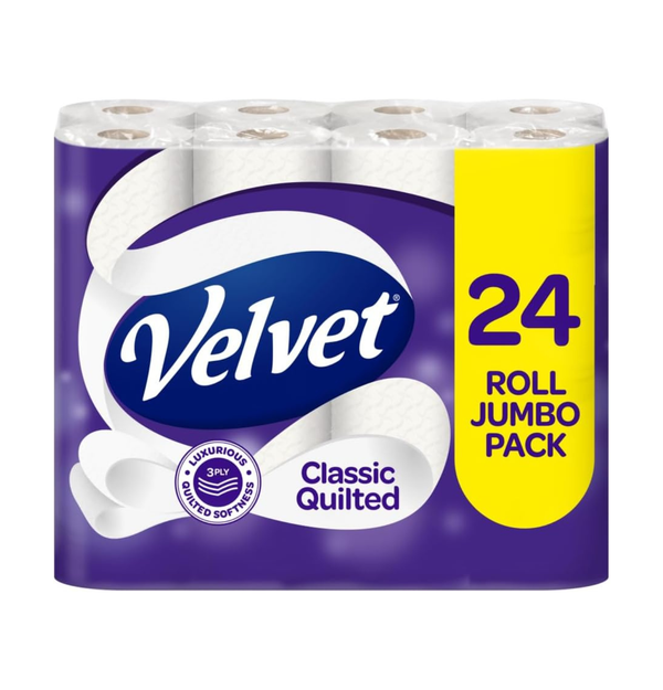 Classic Quilted Toilet Tissue, Soft & Strong 3-Ply Rolls, Luxurious Comfort, 24 Pack (White, Bulk Size)